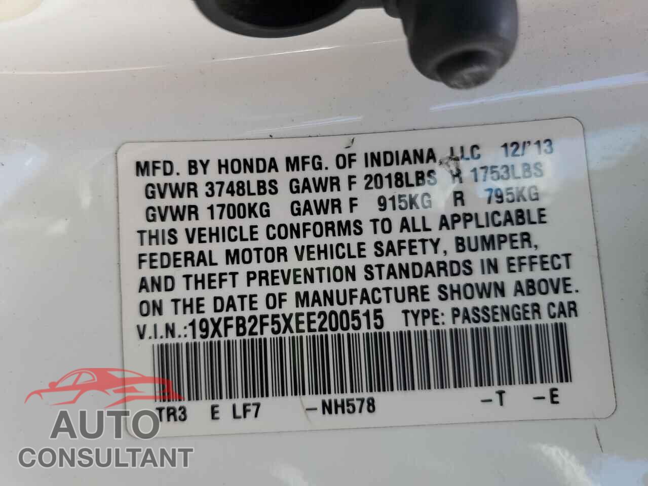 HONDA CIVIC 2014 - 19XFB2F5XEE200515
