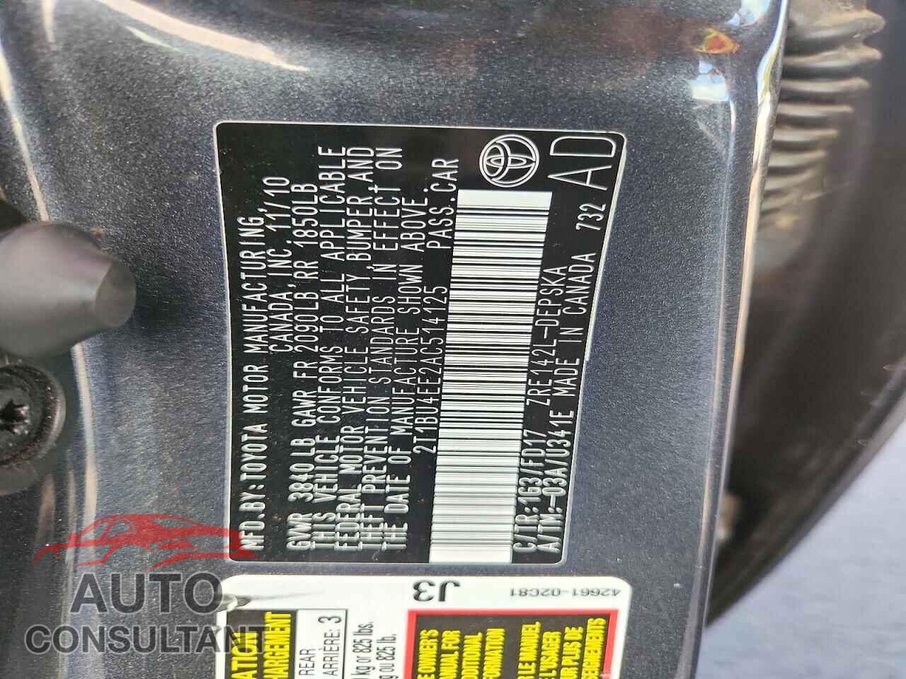 TOYOTA COROLLA 2010 - 2T1BU4EE2AC514125