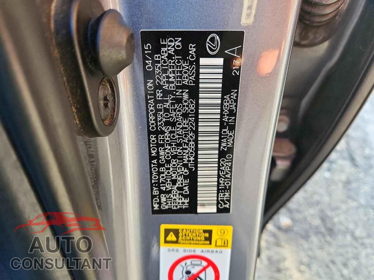 LEXUS CT 200 2015 - JTHKD5BH2F2241082