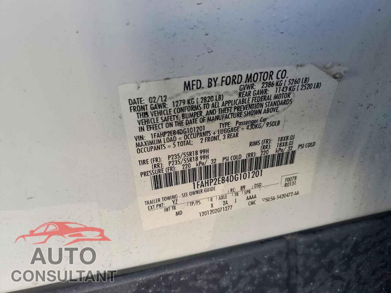 FORD TAURUS 2013 - 1FAHP2E84DG101201