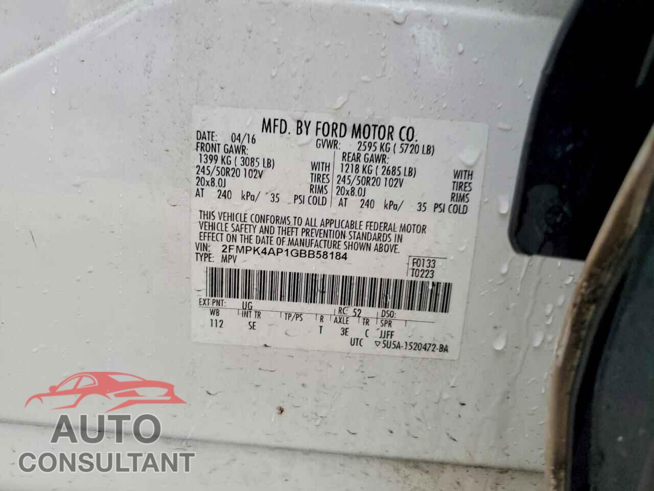 FORD EDGE 2016 - 2FMPK4AP1GBB58184