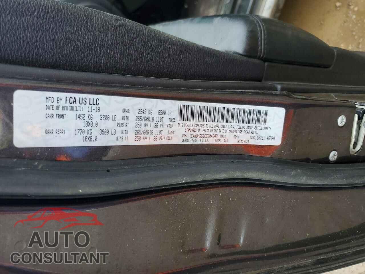 DODGE DURANGO 2019 - 1C4RDHAG1KC604843