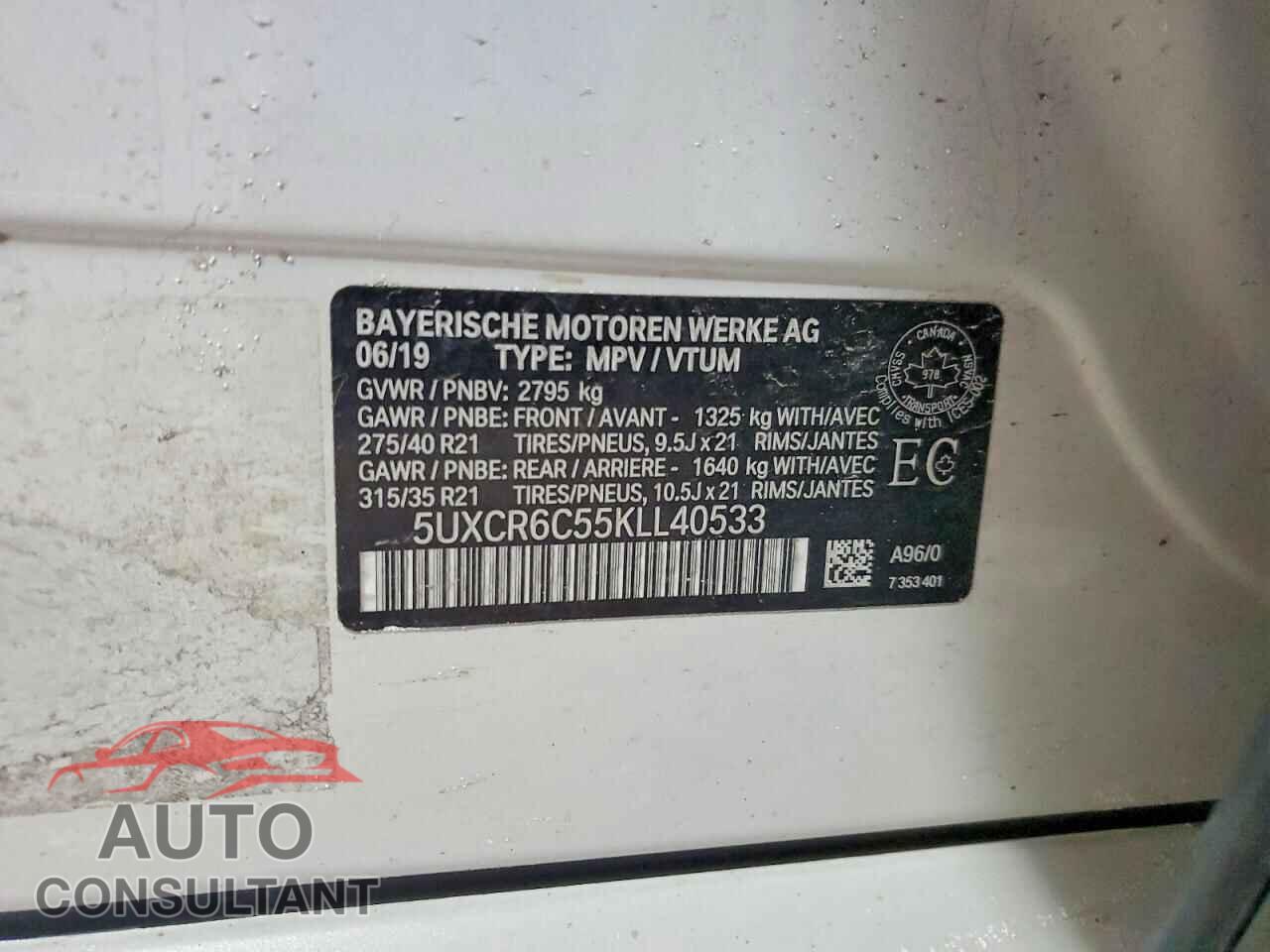 BMW X5 2019 - 5UXCR6C55KLL40533