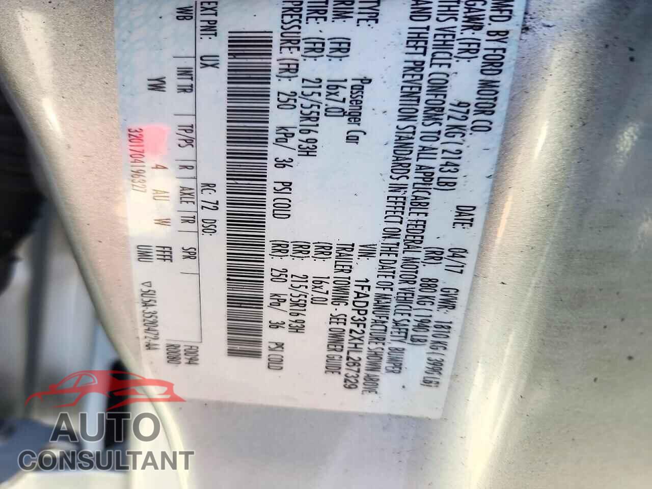FORD FOCUS 2017 - 1FADP3F2XHL267329