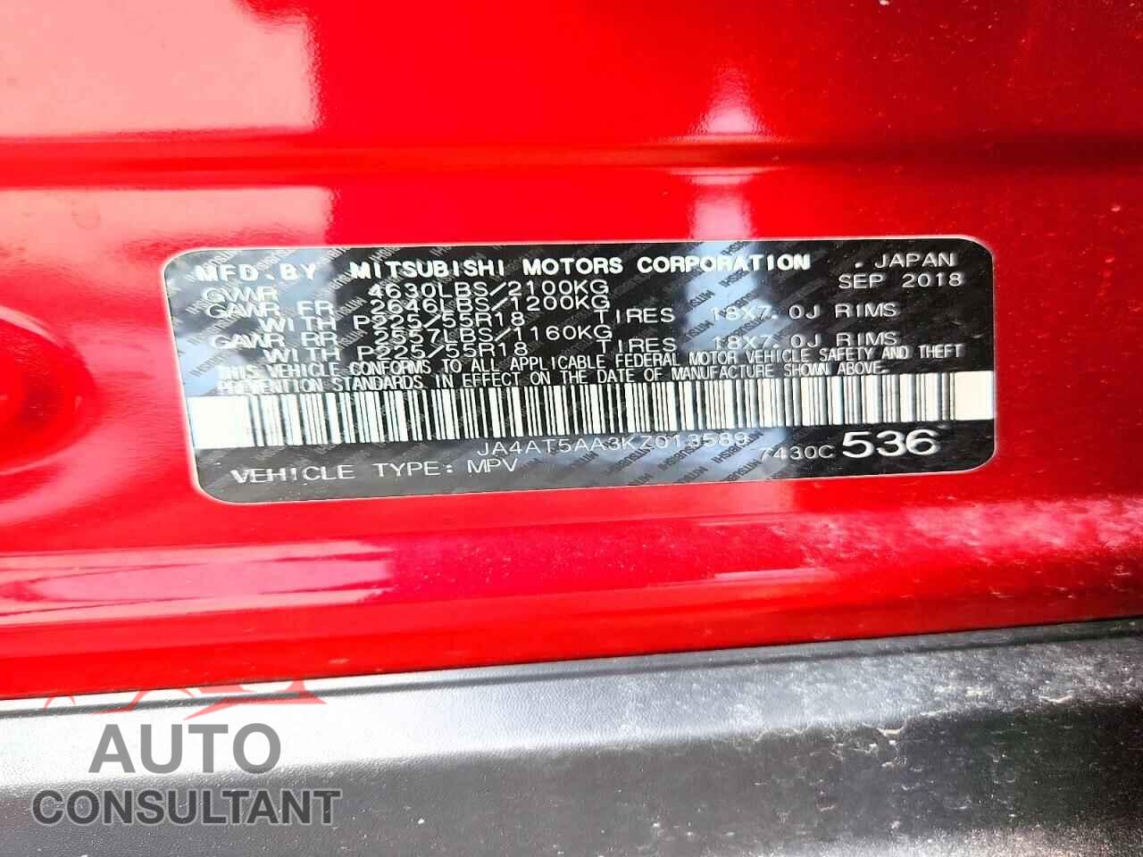 MITSUBISHI ECLIPSE 2019 - JA4AT5AA3KZ013589