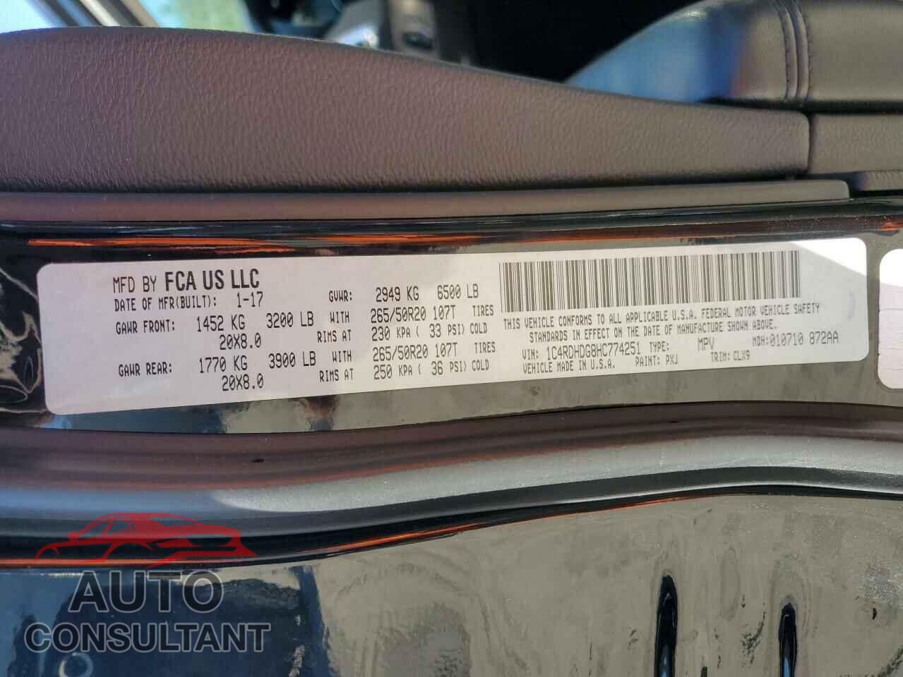 DODGE DURANGO 2017 - 1C4RDHDG8HC774251