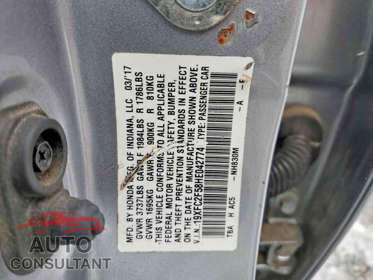 HONDA CIVIC 2017 - 19XFC2F58HE042774