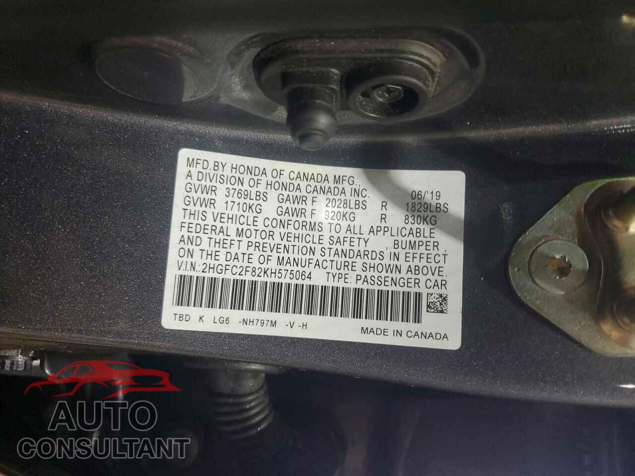 HONDA CIVIC 2019 - 2HGFC2F82KH575064