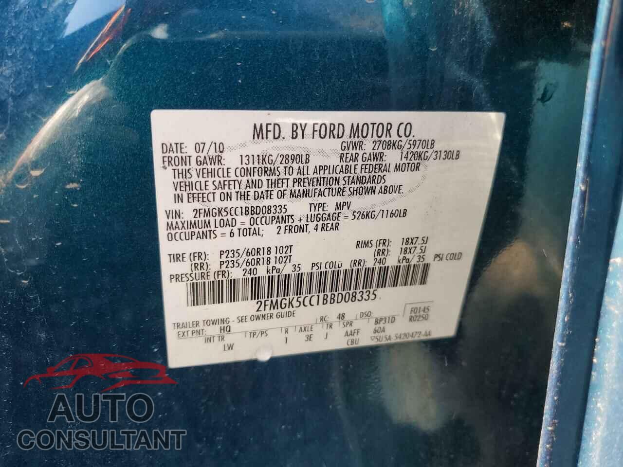 FORD FLEX 2011 - 2FMGK5CC1BBD08335