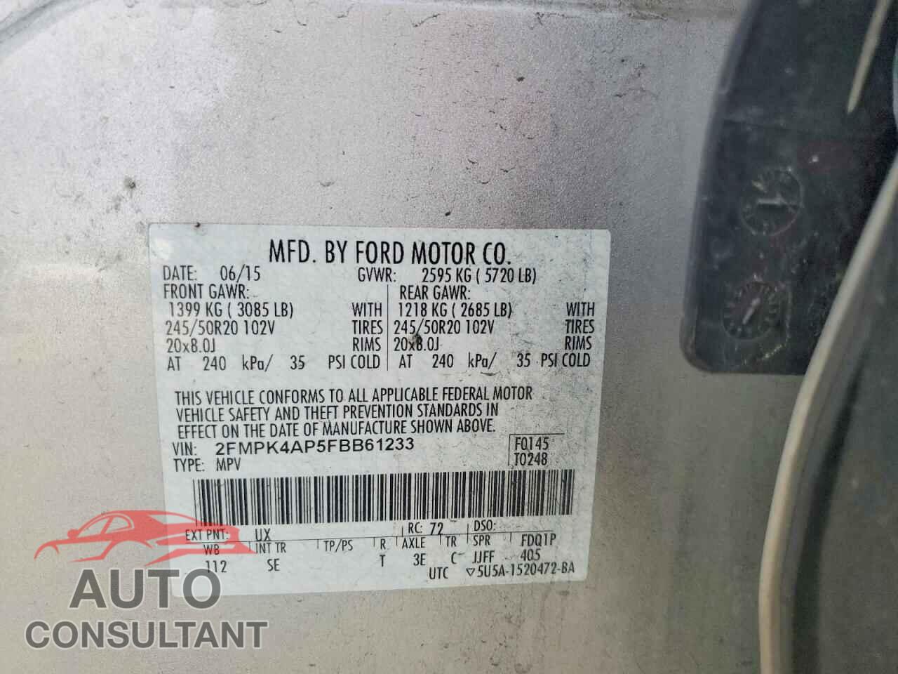 FORD EDGE 2015 - 2FMPK4AP5FBB61233