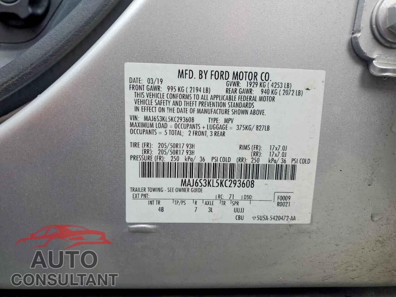 FORD ECOSPORT 2019 - MAJ6S3KL5KC293608