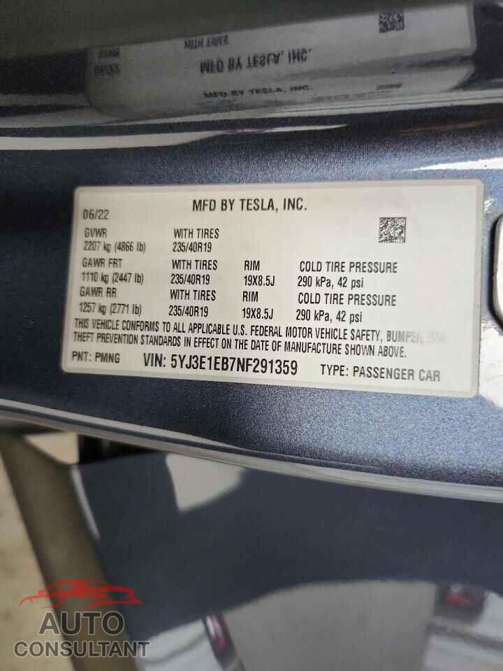 TESLA MODEL 3 2022 - 5YJ3E1EB7NF291359