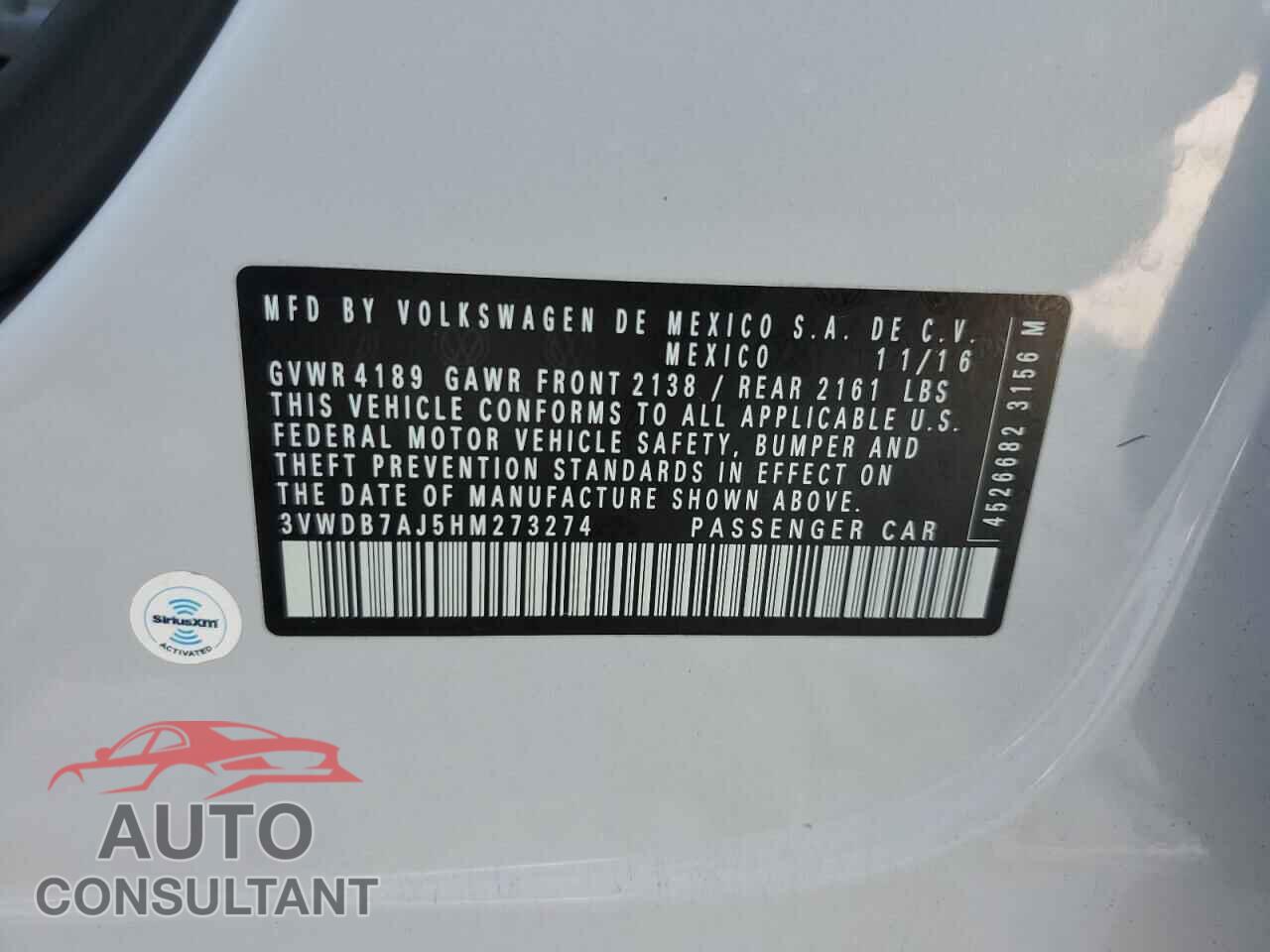 VOLKSWAGEN JETTA 2017 - 3VWDB7AJ5HM273274