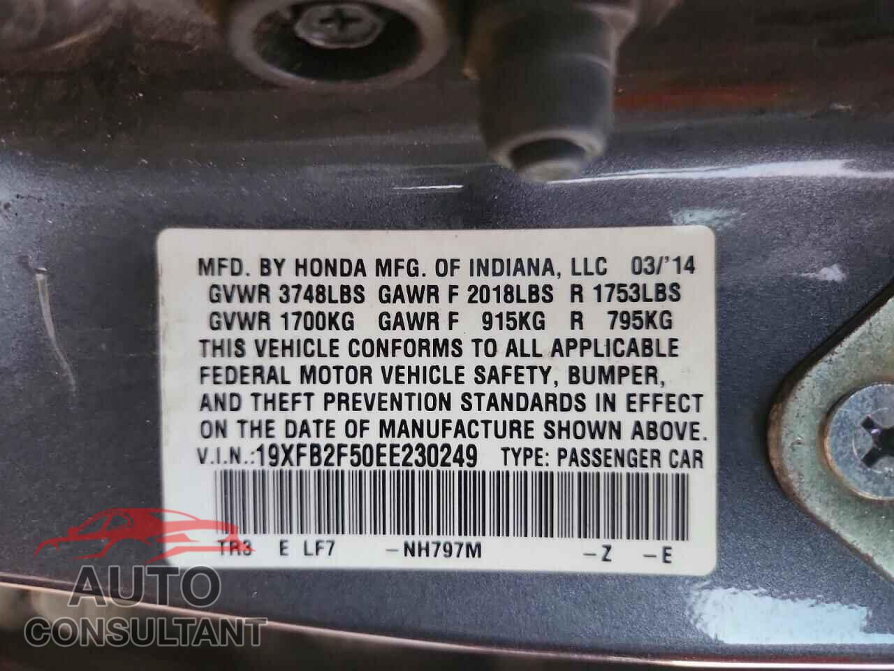 HONDA CIVIC 2014 - 19XFB2F50EE230249