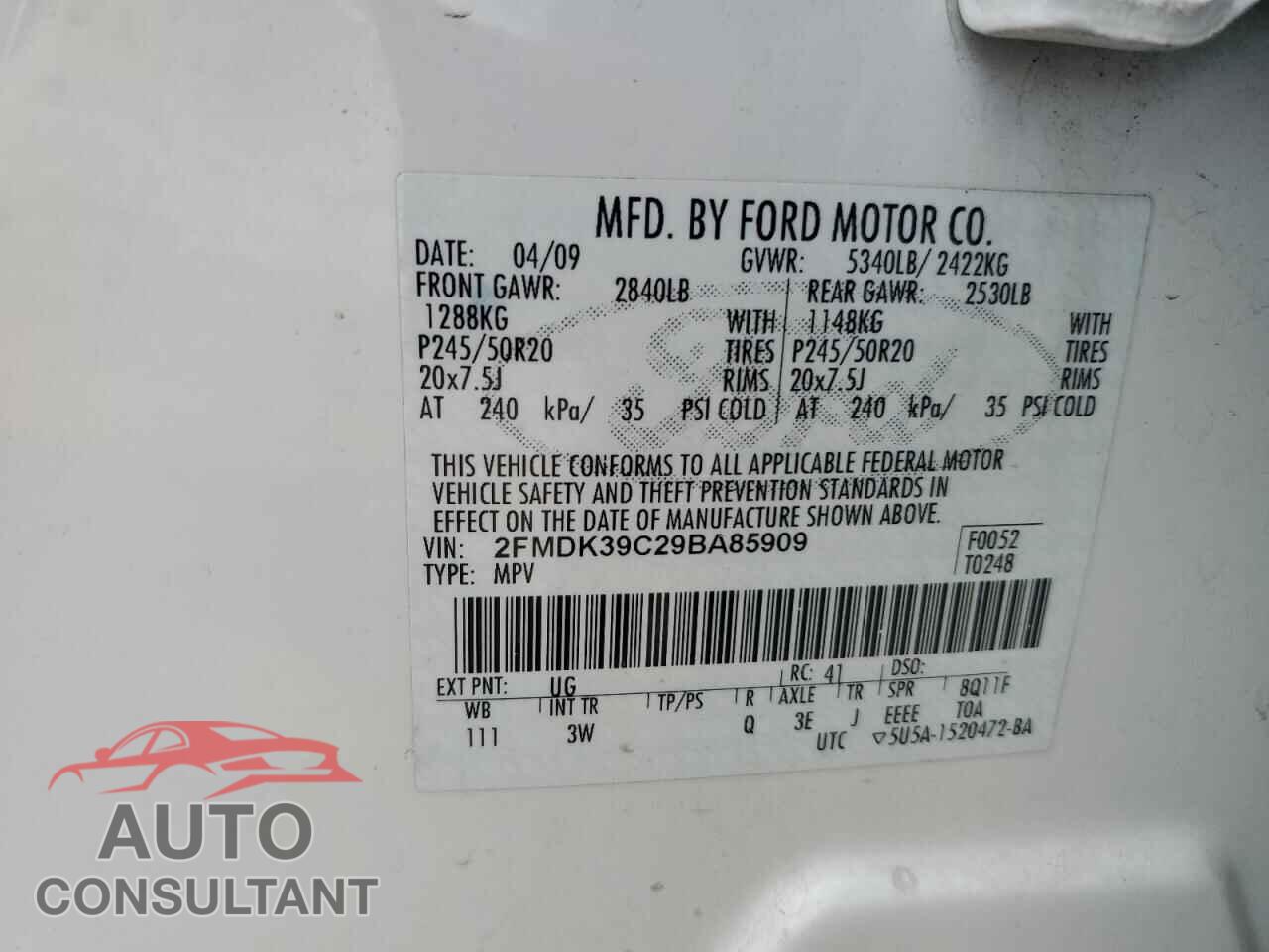 FORD EDGE 2009 - 2FMDK39C29BA85909