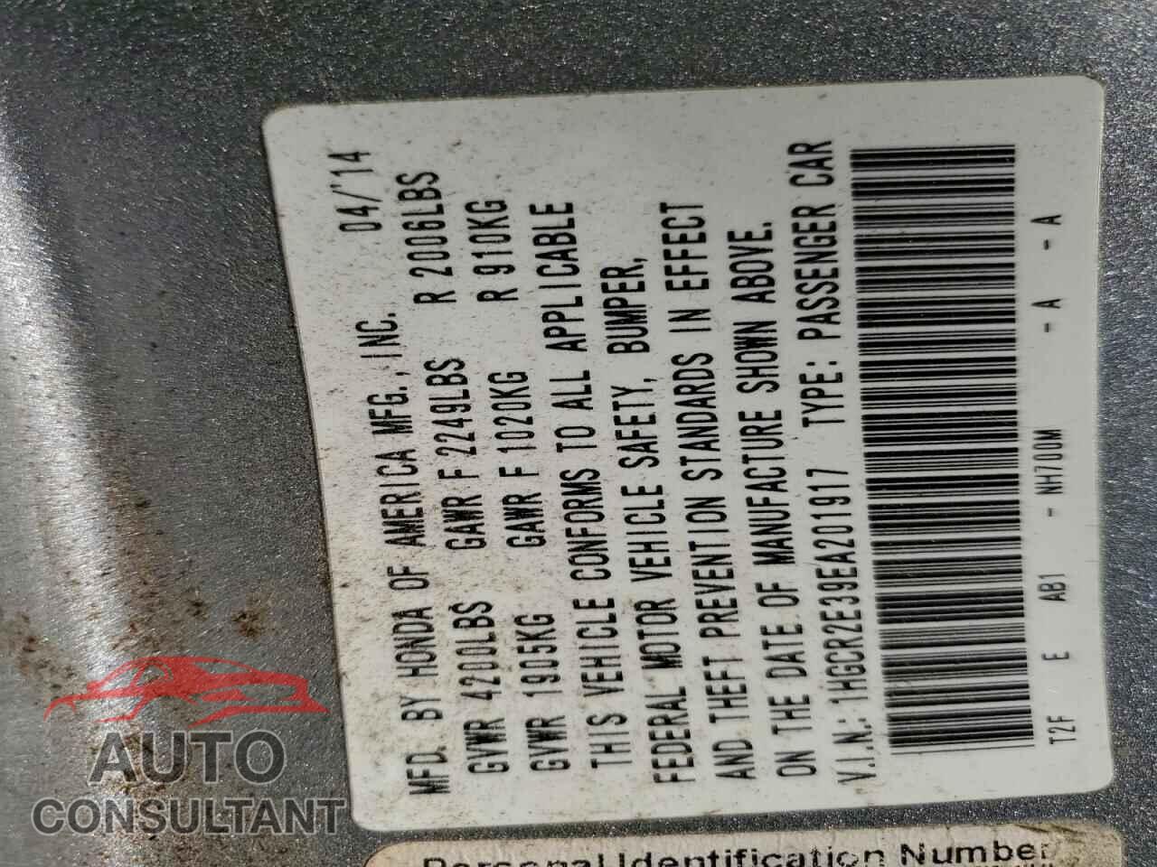 HONDA ACCORD 2014 - 1HGCR2E39EA201917