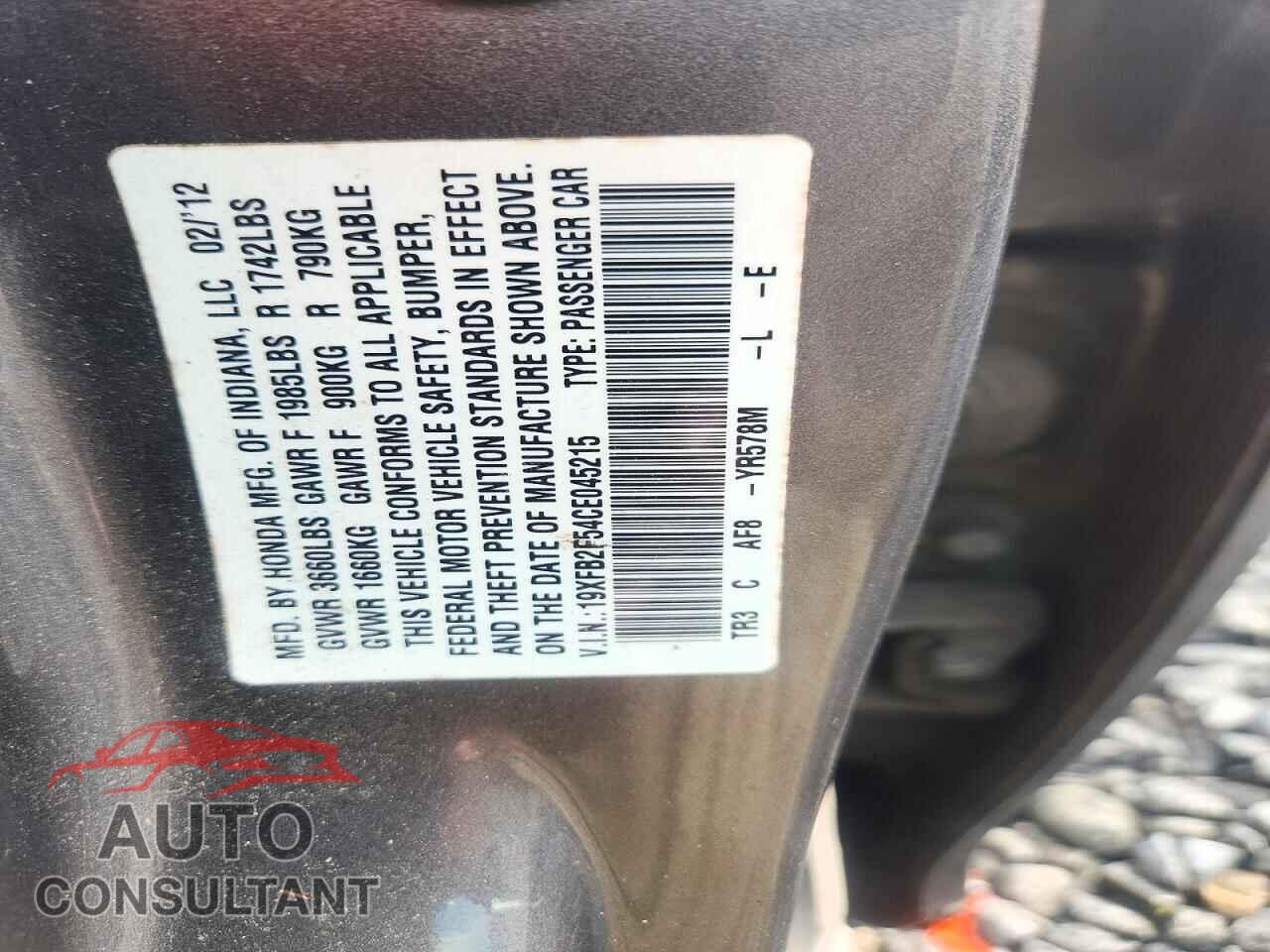 HONDA CIVIC 2012 - 19XFB2F54CE045215