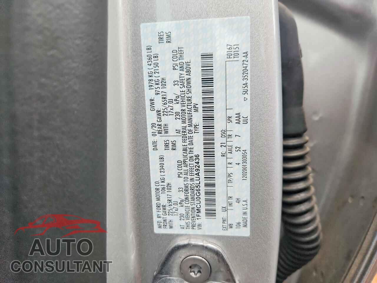 FORD ESCAPE 2020 - 1FMCU0G65LUA92436