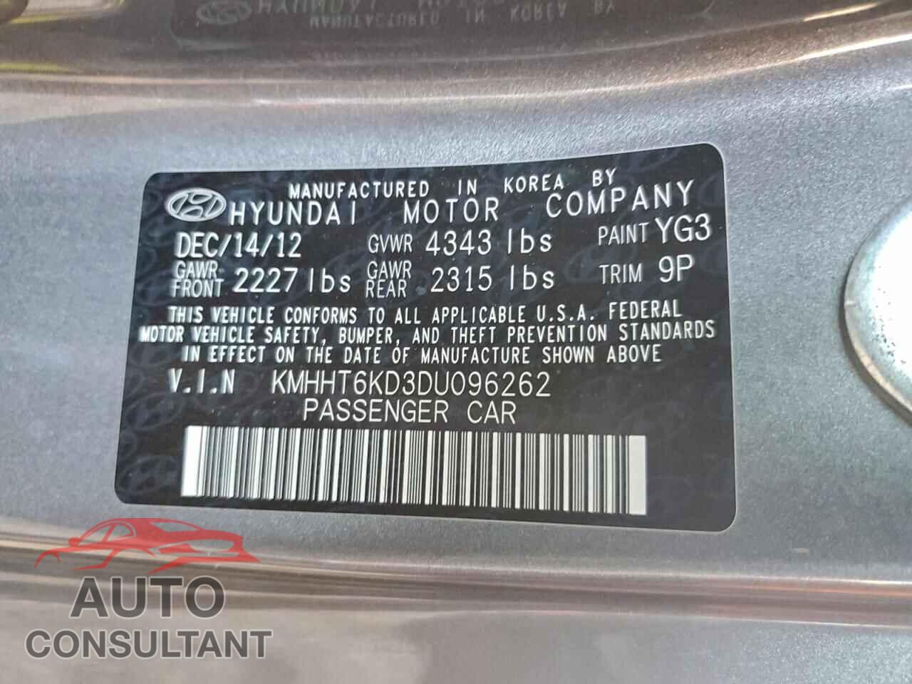 HYUNDAI GENESIS 2013 - KMHHT6KD3DU096262