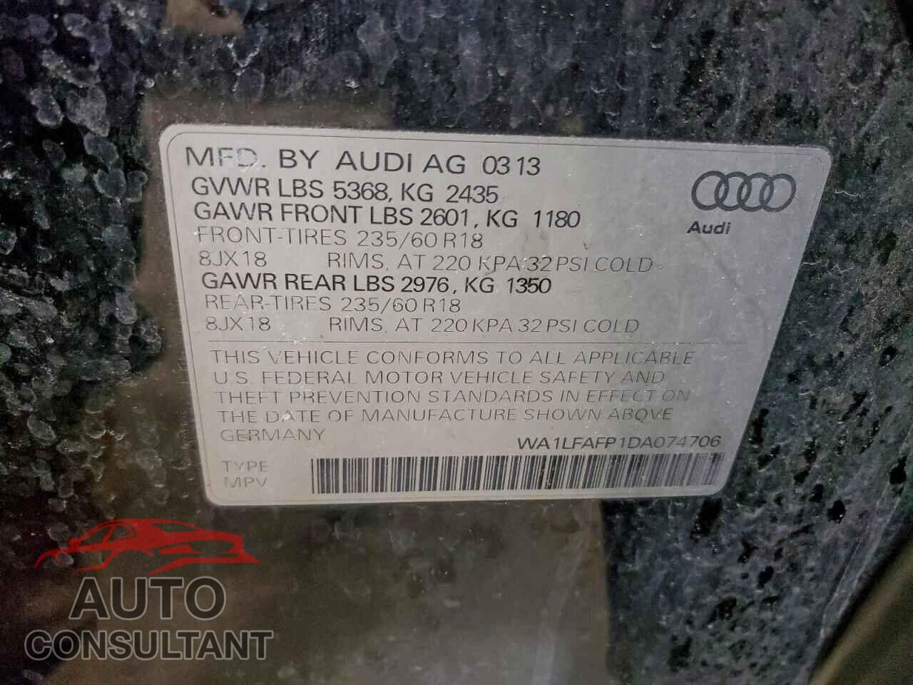 AUDI Q5 2013 - WA1LFAFP1DA074706