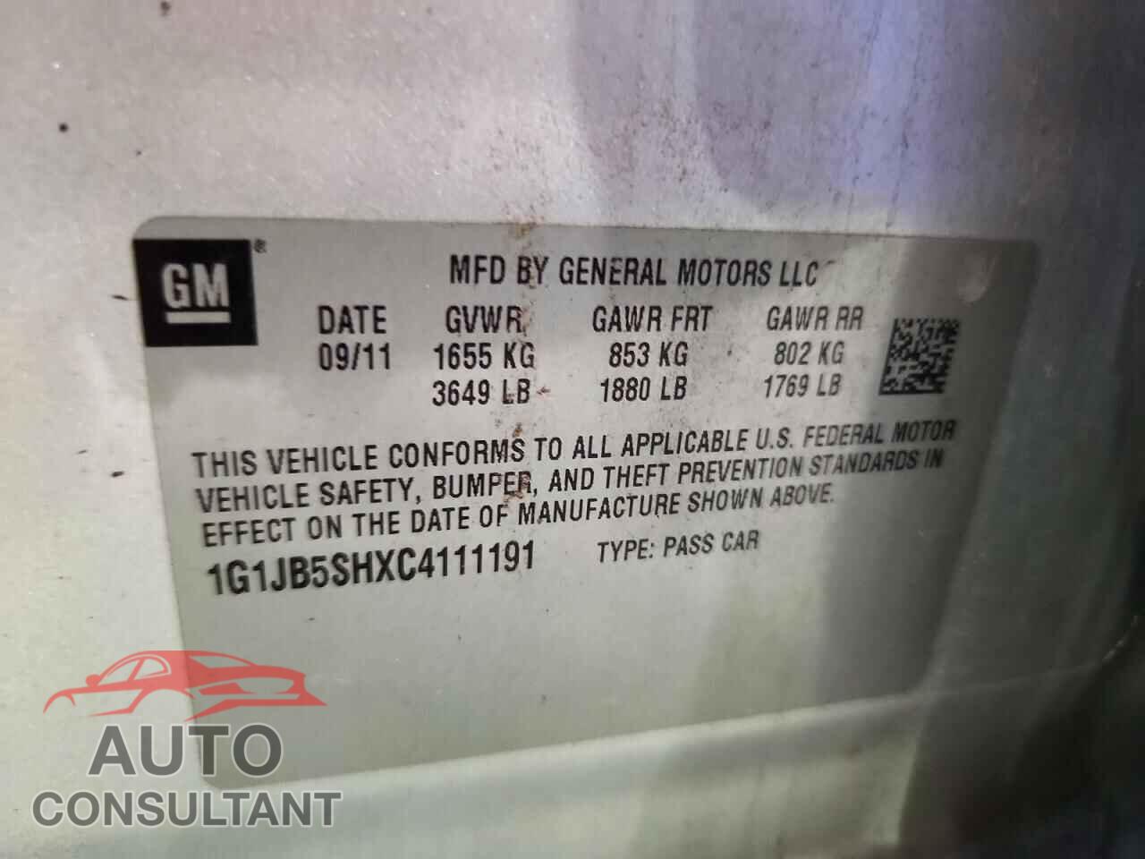 CHEVROLET SONIC 2012 - 1G1JB5SHXC4111191
