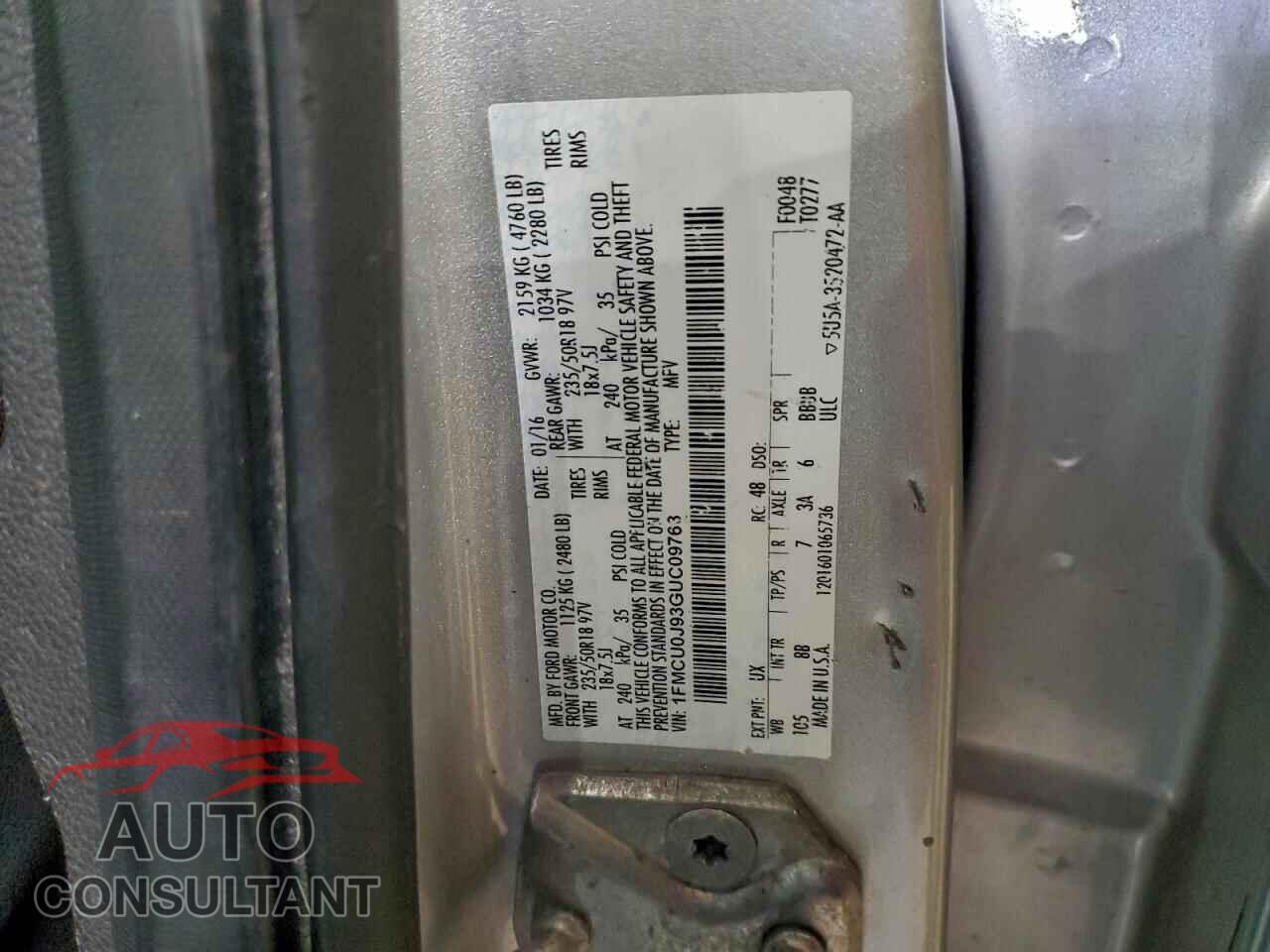 FORD ESCAPE 2016 - 1FMCU0J93GUC09763
