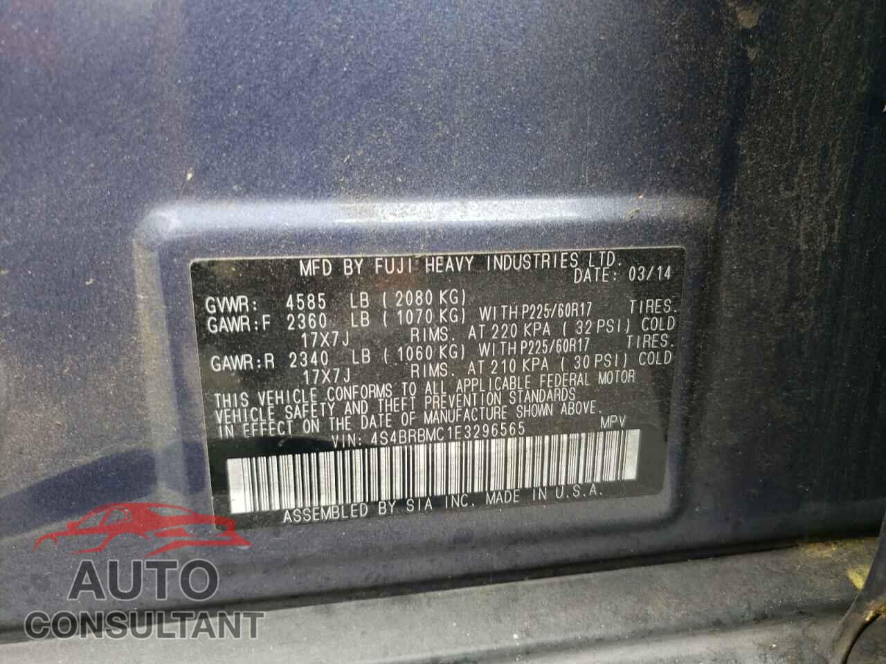 SUBARU OUTBACK 2014 - 4S4BRBMC1E3296565