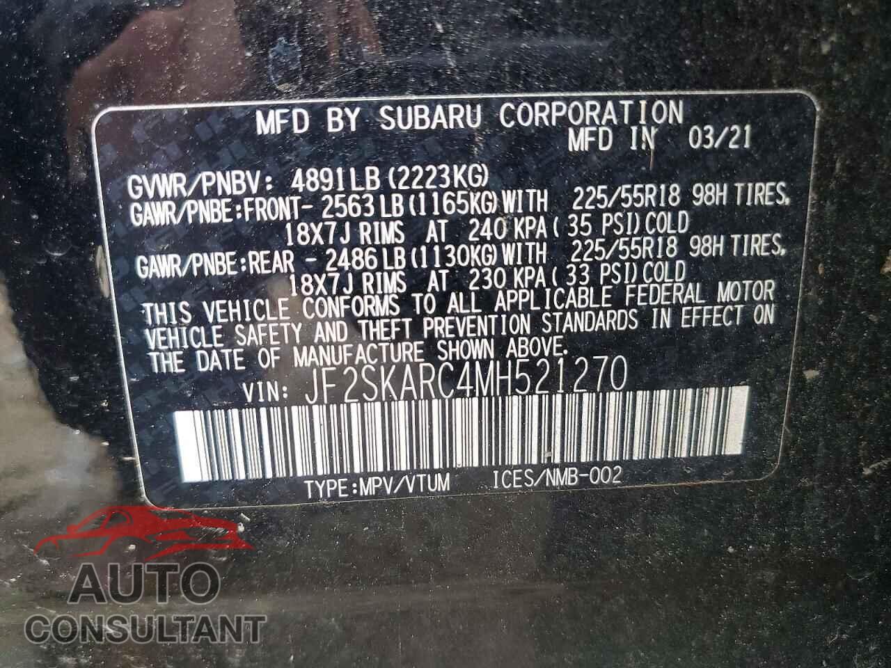 SUBARU FORESTER 2021 - JF2SKARC4MH521270