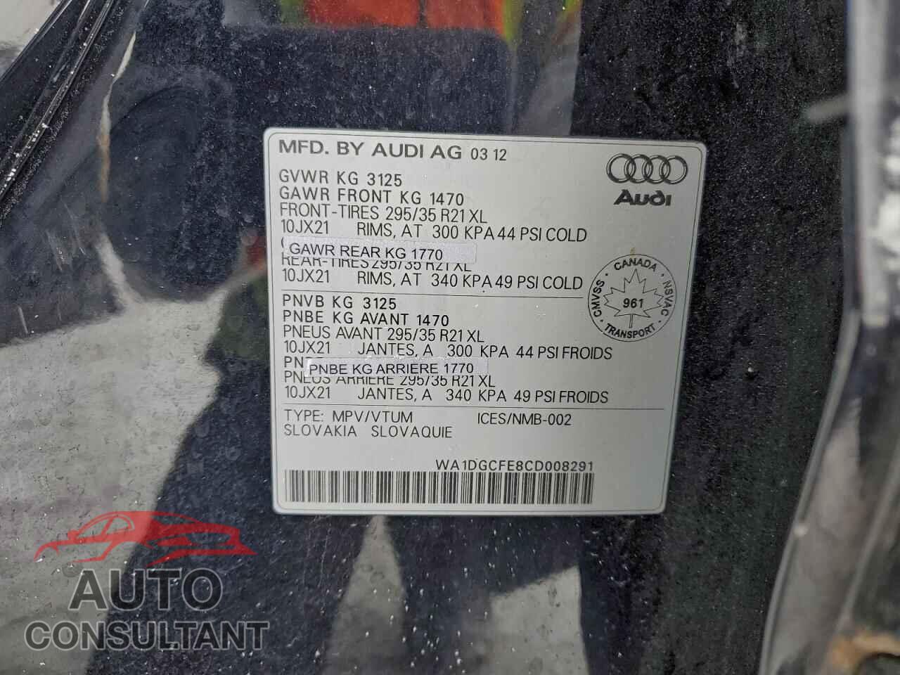 AUDI Q7 2012 - WA1DGCFE8CD008291