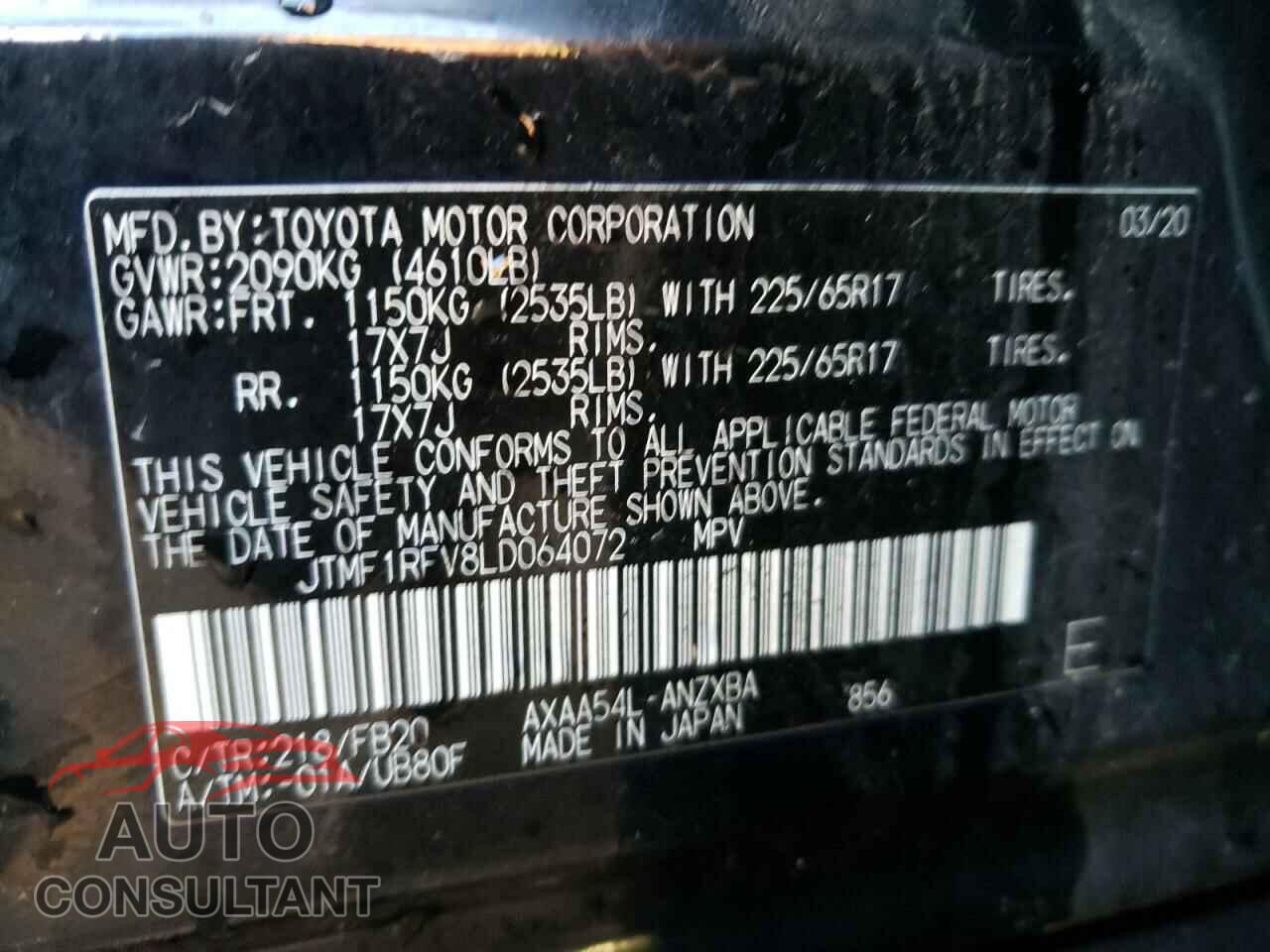 TOYOTA RAV4 2020 - JTMF1RFV8LD064072