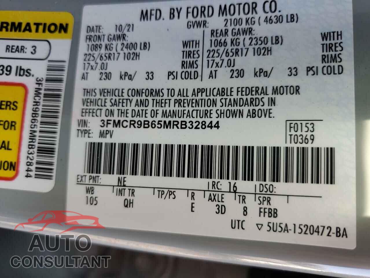 FORD BRONCO 2021 - 3FMCR9B65MRB32844