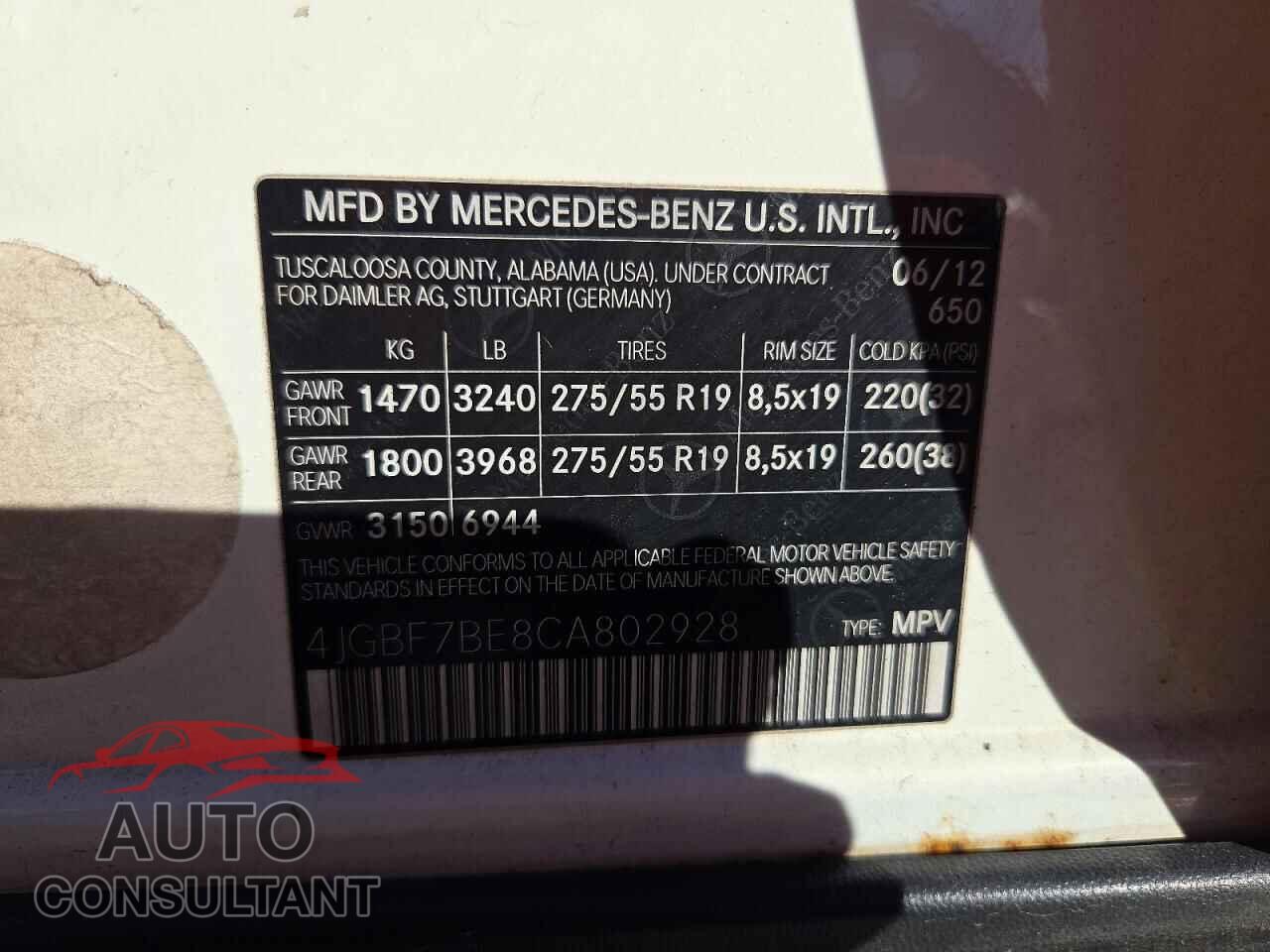 MERCEDES-BENZ GL-CLASS 2012 - 4JGBF7BE8CA802928