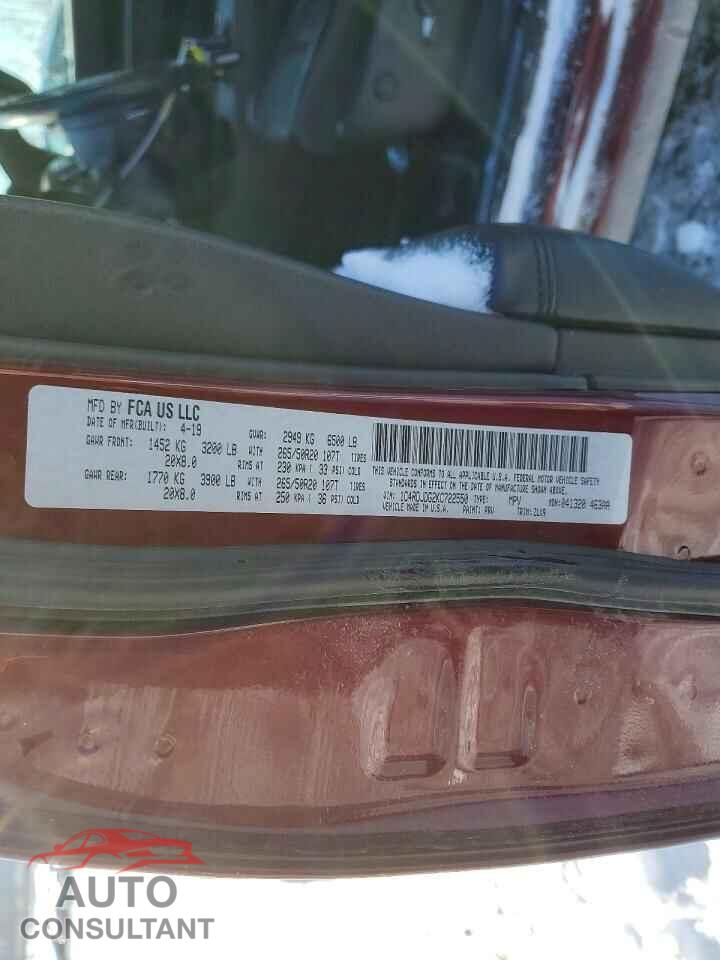 DODGE DURANGO 2019 - 1C4RDJDG2KC722550