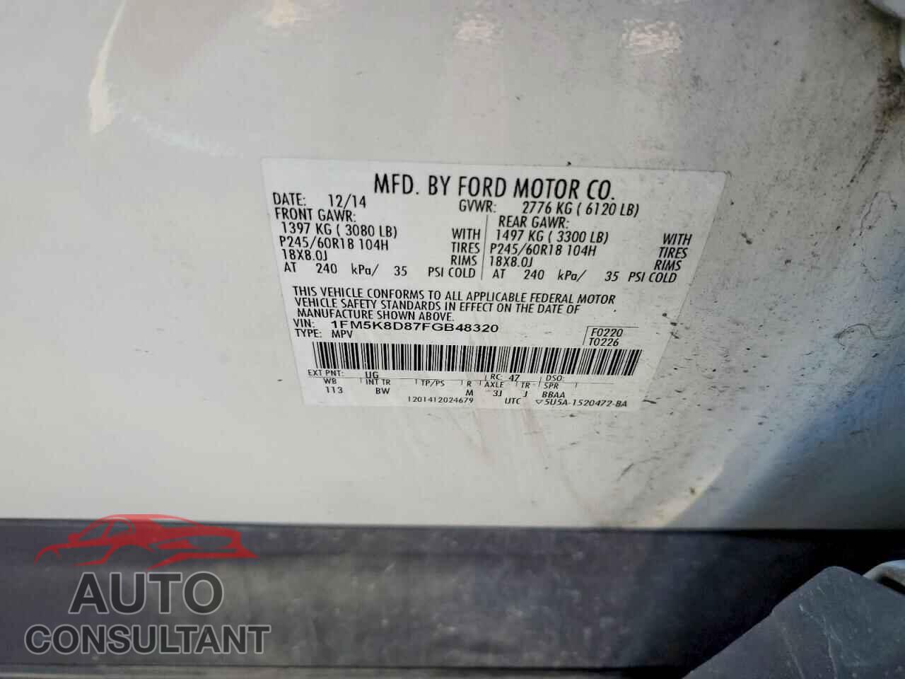 FORD EXPLORER 2015 - 1FM5K8D87FGB48320