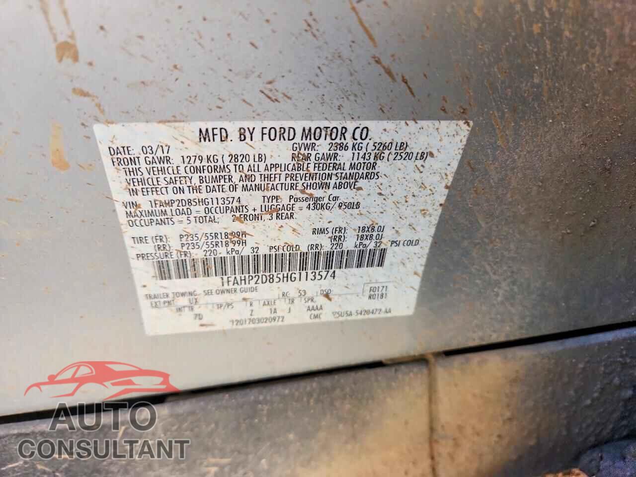 FORD TAURUS 2017 - 1FAHP2D85HG113574