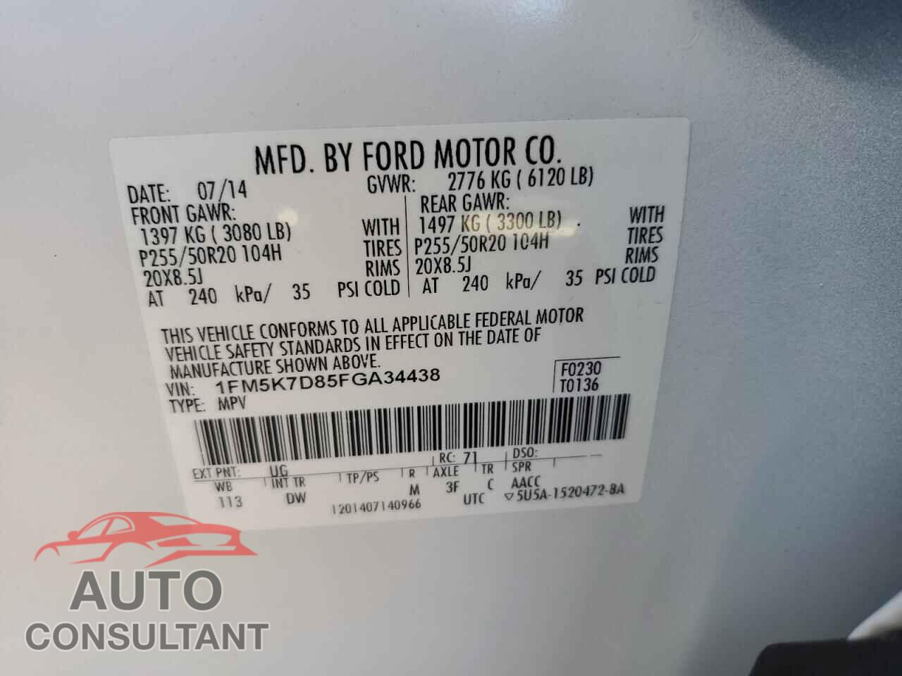 FORD EXPLORER 2015 - 1FM5K7D85FGA34438