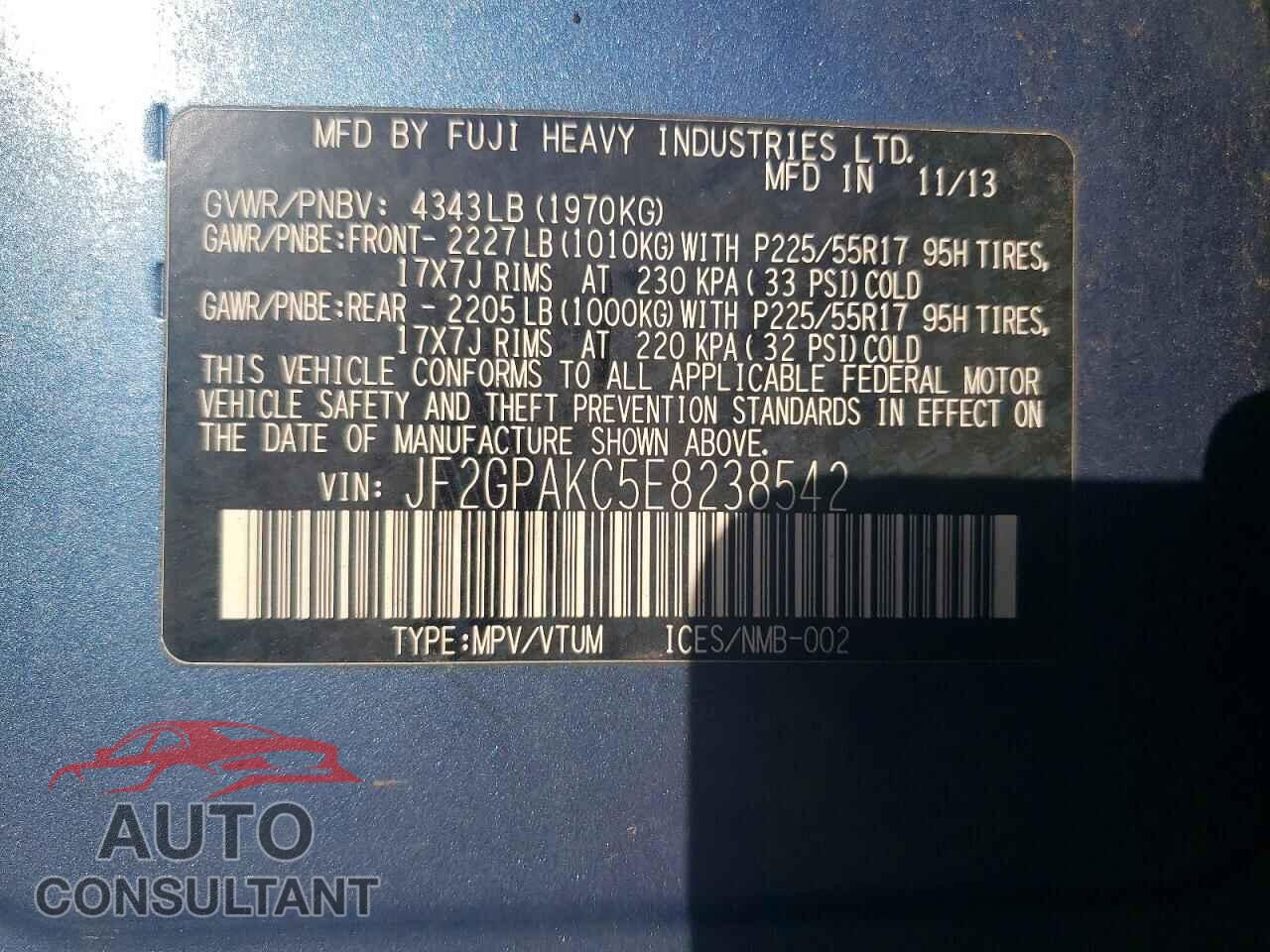 SUBARU XV 2014 - JF2GPAKC5E8238542