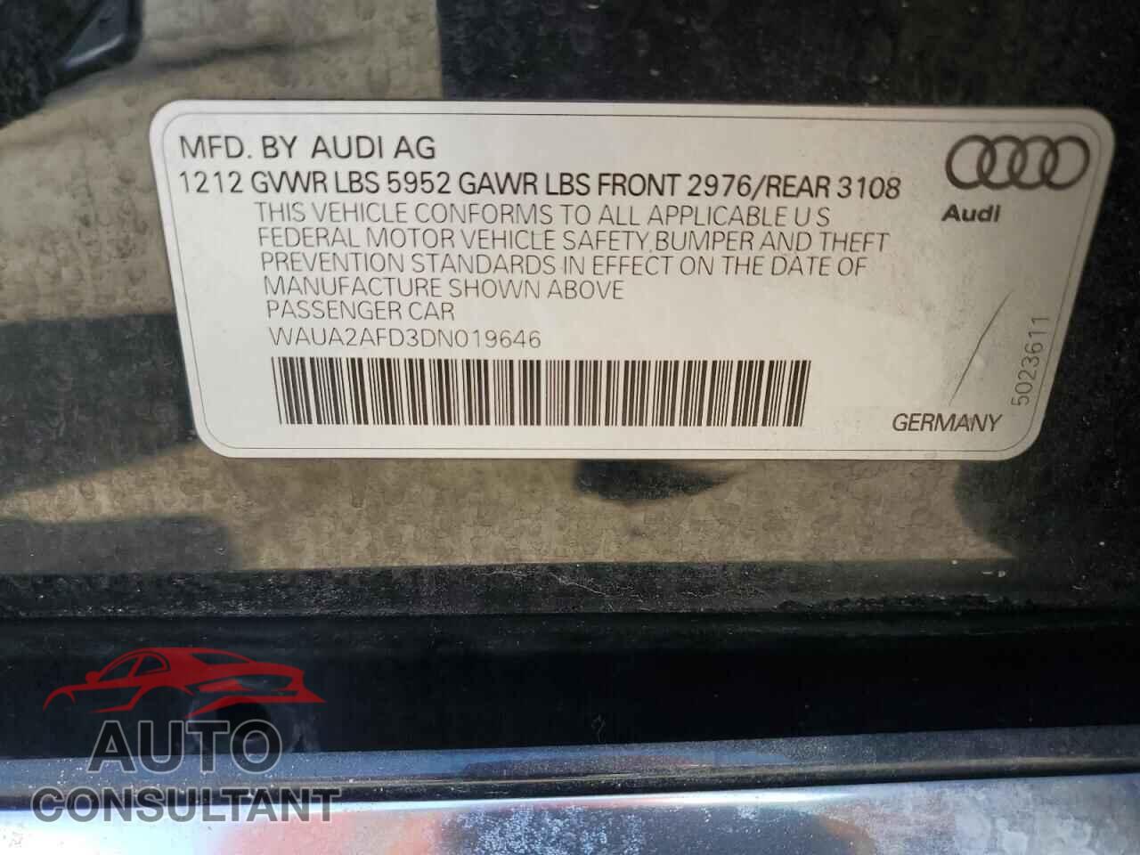 AUDI A8 2013 - WAUA2AFD3DN019646