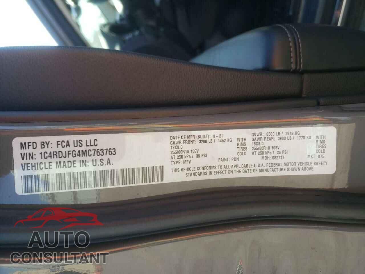 DODGE DURANGO 2021 - 1C4RDJFG4MC763763