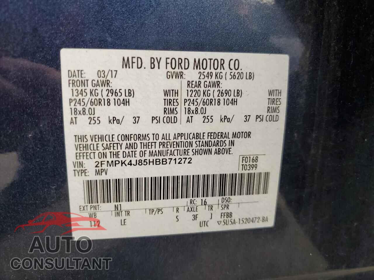 FORD EDGE 2017 - 2FMPK4J85HBB71272