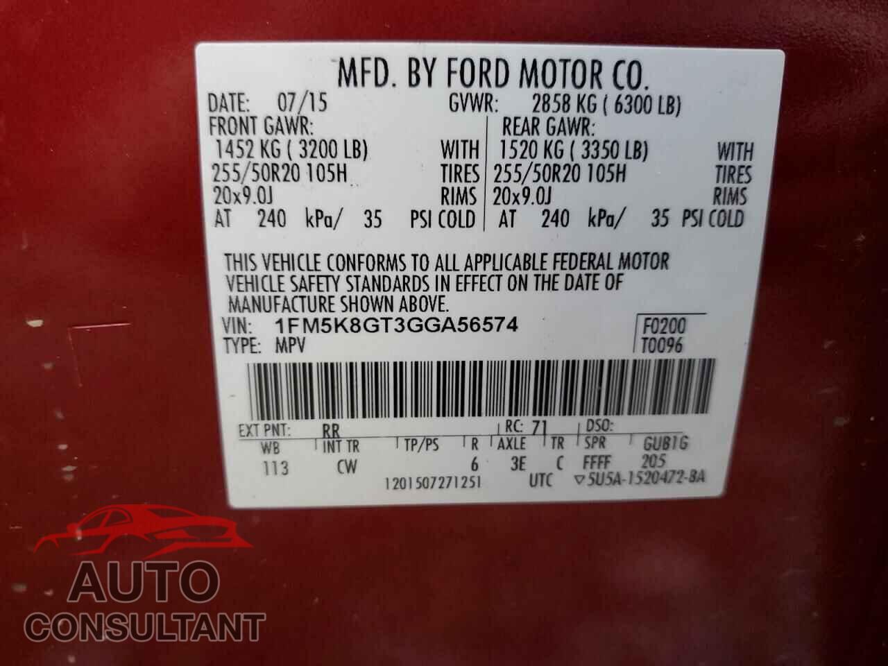FORD EXPLORER 2016 - 1FM5K8GT3GGA56574