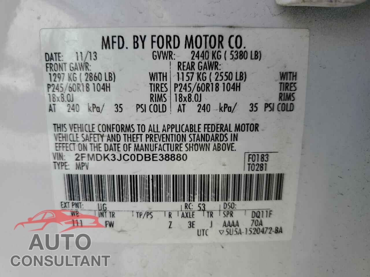 FORD EDGE 2013 - 2FMDK3JC0DBE38880