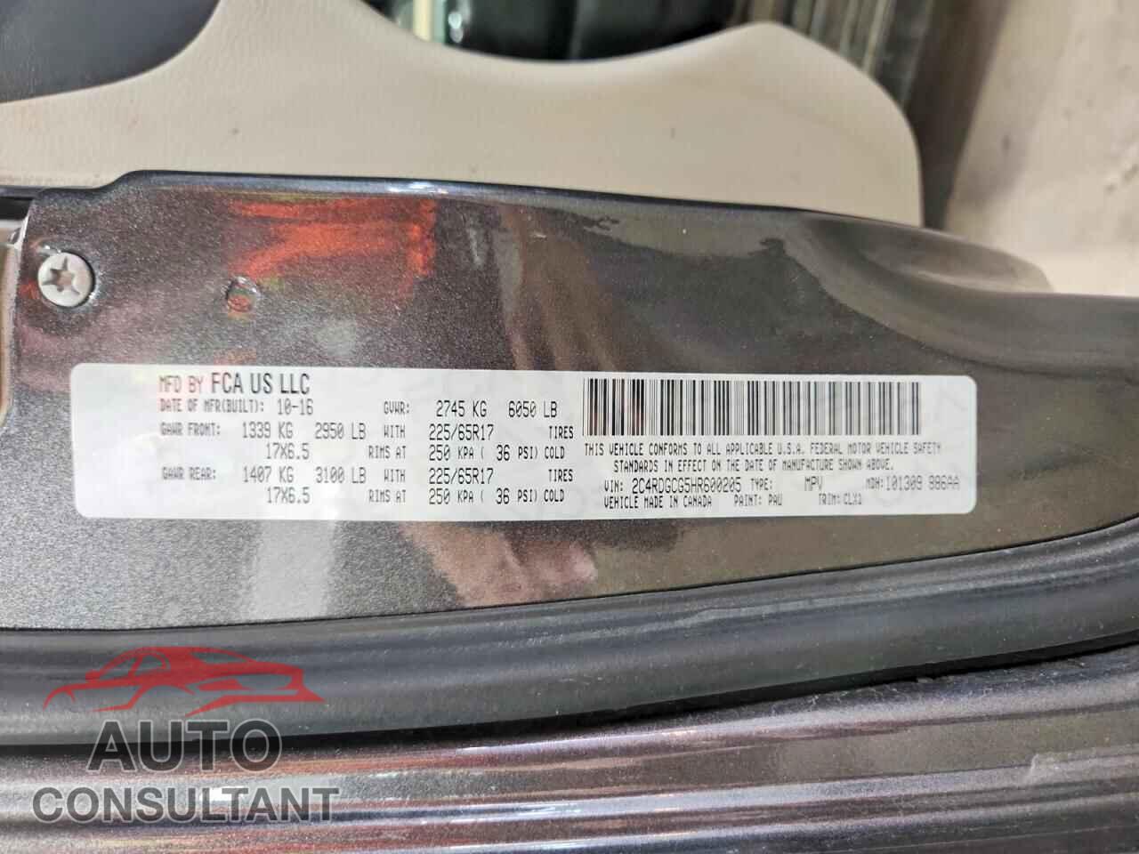 DODGE CARAVAN 2017 - 2C4RDGCG5HR600205