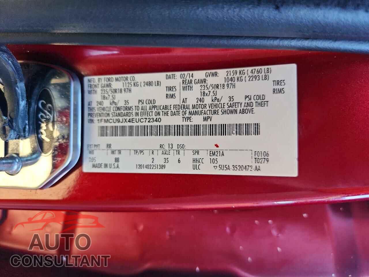 FORD ESCAPE 2014 - 1FMCU9JX4EUC72340