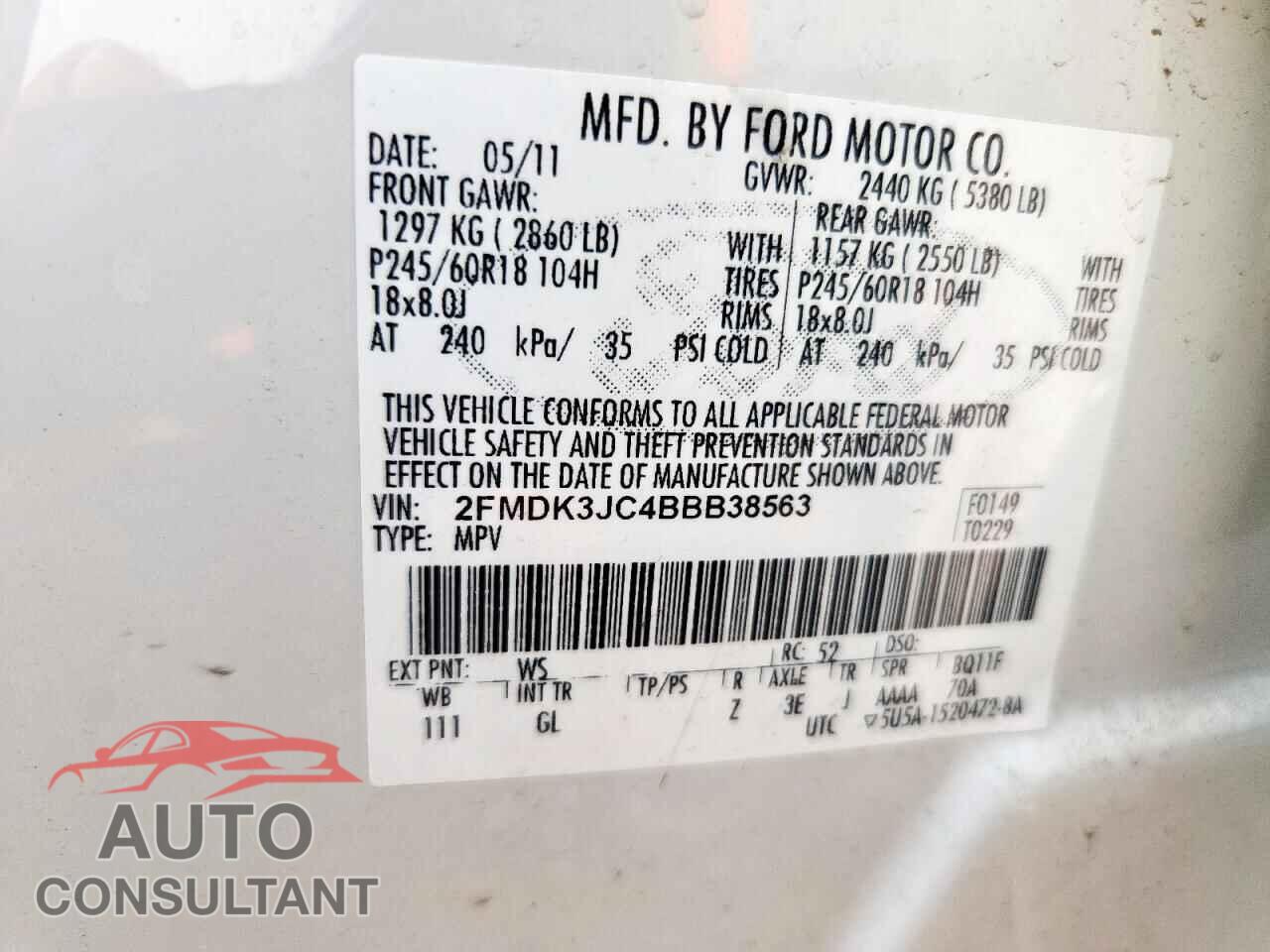 FORD EDGE 2011 - 2FMDK3JC4BBB38563