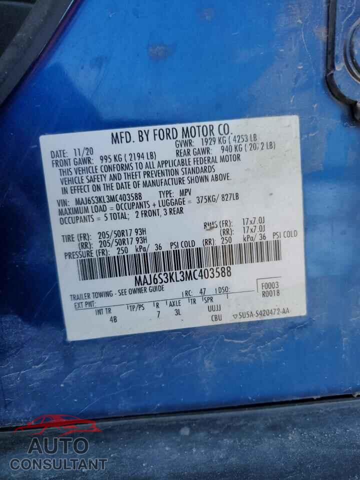FORD ECOSPORT 2021 - MAJ6S3KL3MC403588