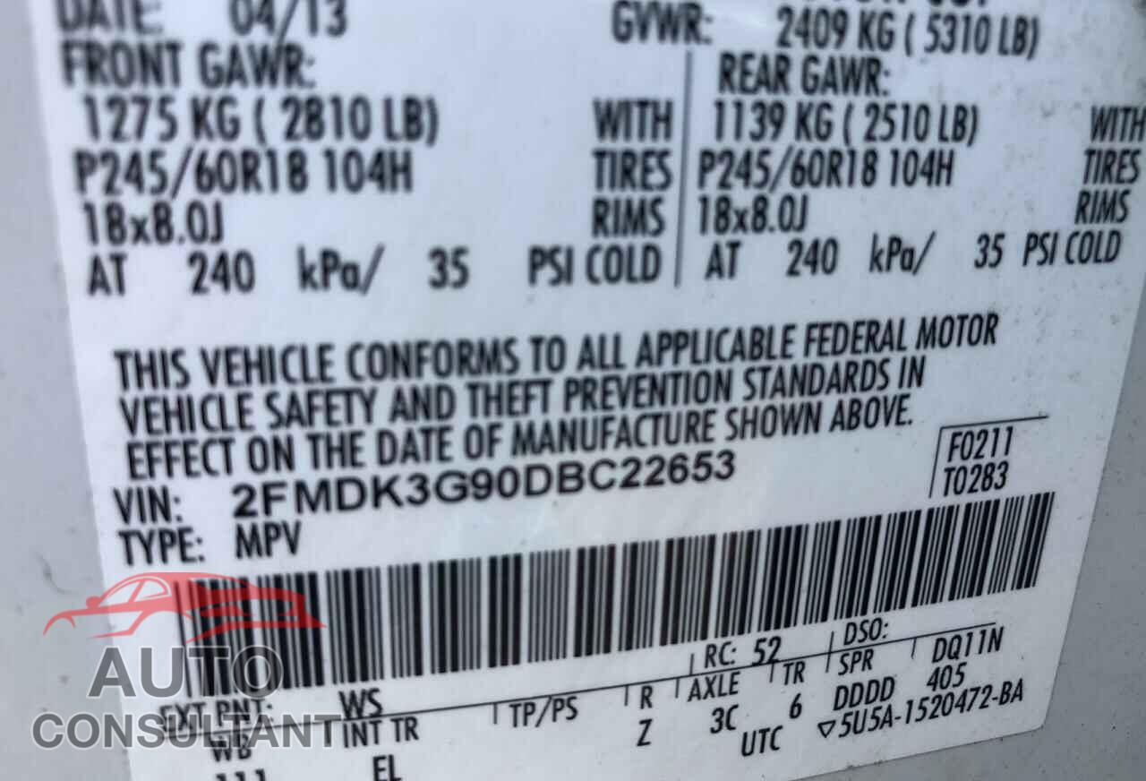 FORD EDGE 2013 - 2FMDK3G90DBC22653