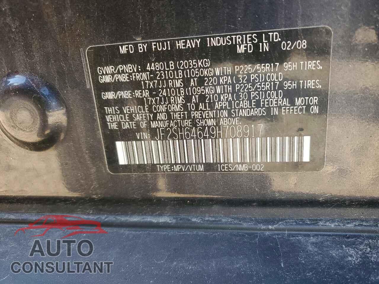 SUBARU FORESTER 2009 - JF2SH64649H708917