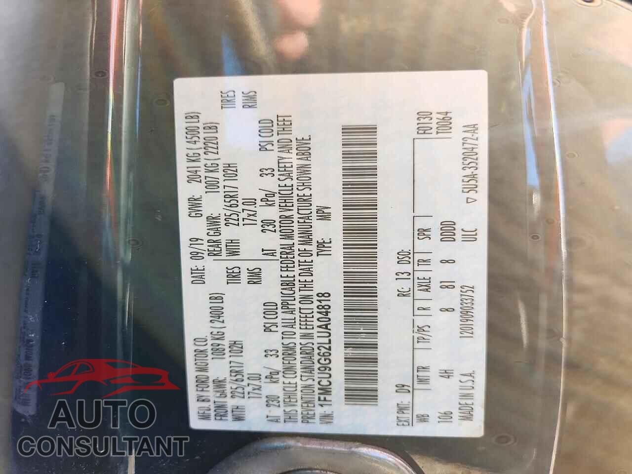 FORD ESCAPE 2020 - 1FMCU9G62LUA04818