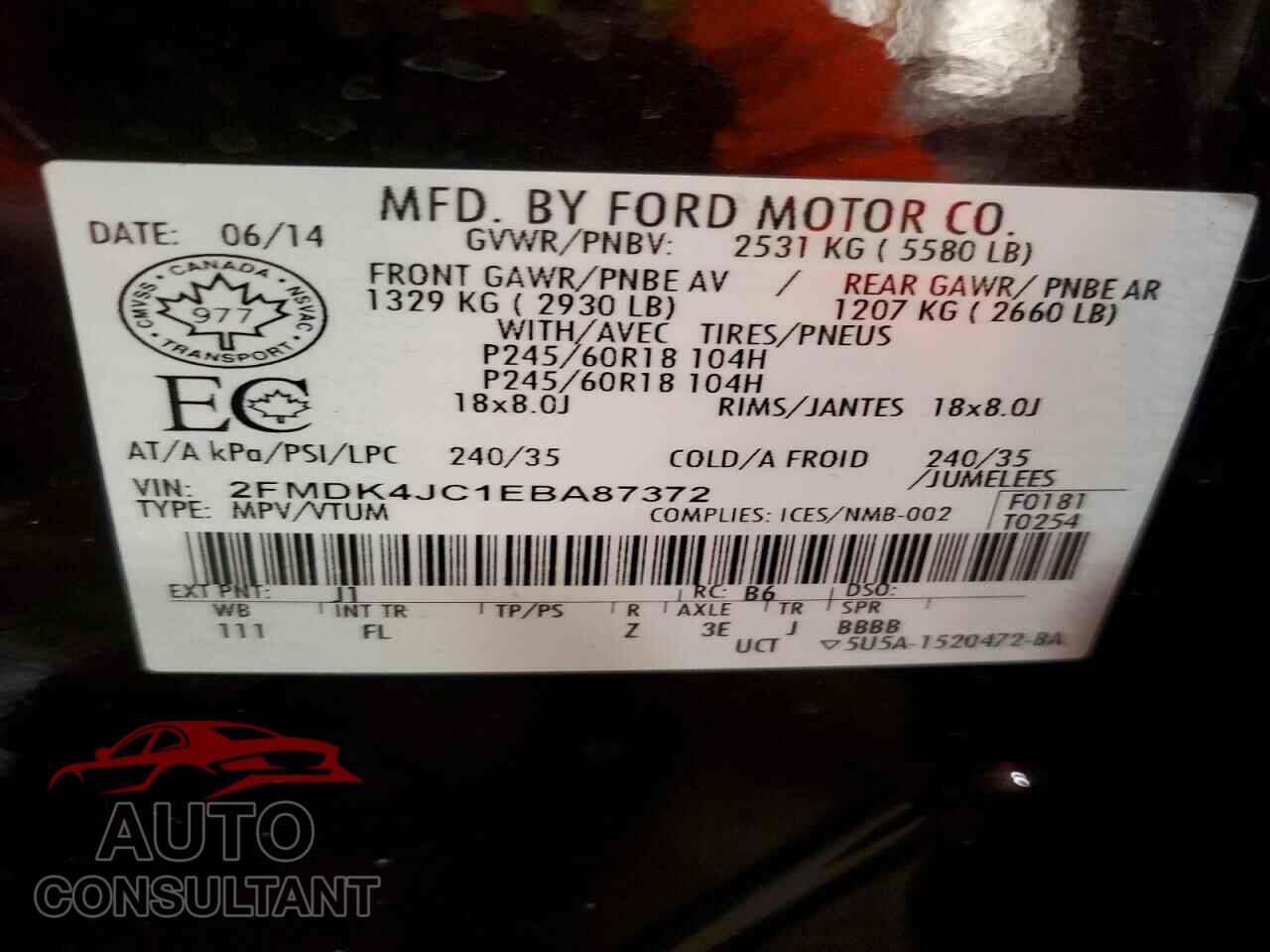 FORD EDGE 2014 - 2FMDK4JC1EBA87372